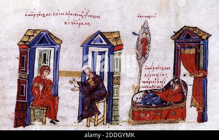 Illustrationen - Illuminationen aus der byzantinischen Geschichte Manuskript von John Skylitzes, 11. Jahrhundert n. Chr. Stockfoto