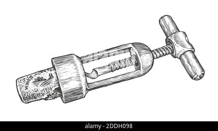 Skizze Korkenzieher. Weinöffner vintage Vektor Illustration Stock Vektor