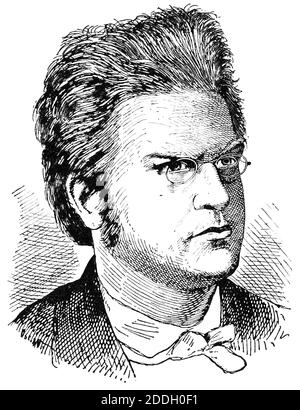 Porträt von Bjornstjerne Martinius Bjornson - ein norwegischer Schriftsteller. Illustration des 19. Jahrhunderts. Weißer Hintergrund. Stockfoto