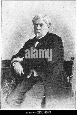 Porträt von Edmond Louis Antoine Huot de Goncourt (Edmond de Goncourt) - ein französischer Schriftsteller, Literaturkritiker, Kunstkritiker, Buchverlag. Illustration des 19. Jahrhunderts. Weißer Hintergrund. Stockfoto