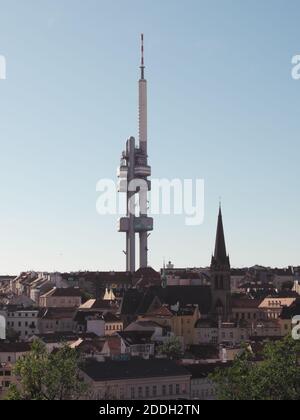 Fernsehturm Zizkov. Stadtbild von Prag. Blick auf Prag vom Vitkovsky Hügel. Stockfoto