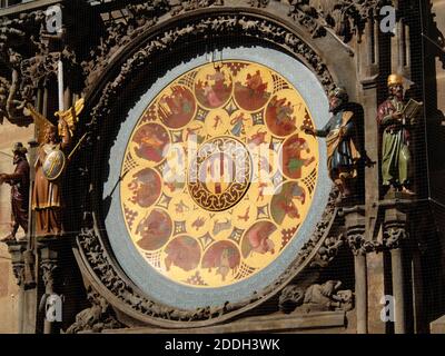 Dekorative Malerei der Prager astronomischen Uhr. Stockfoto