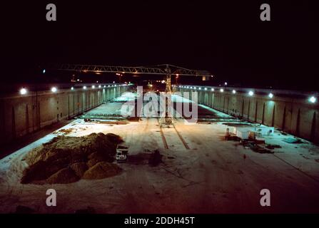 Dubai UAE Dry Dock 1977 Nachts Bauarbeiten Stockfoto