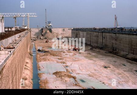 Dubai VAE Dubai Trockendock Bau 1977 Stockfoto