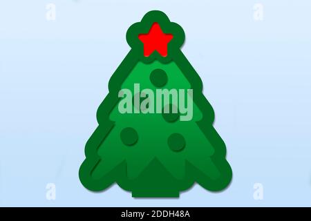 Abbildung eines Weihnachtsbaums auf blauem Hintergrund. Stockfoto
