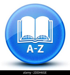 A-Z (Buchsymbol), glänzende blaue, runde, abstrakte Abbildung mit Knopf Stockfoto