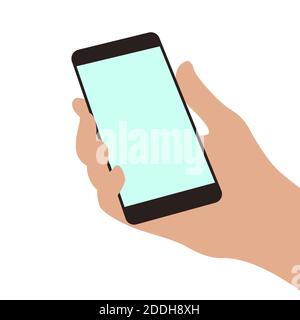 Smartphone in der Hand, Vektor-Illustration, flacher Stil, Vorderansicht Stockfoto