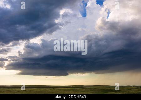 Supercell Gewitter Cumulonimbus Wolken bei Sonnenuntergang über dem Thunder Basin National Grassland, Wyoming Stockfoto