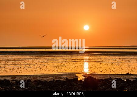 Sonnenuntergang über Llanelli Beach, West Wales im Spätsommer Stockfoto