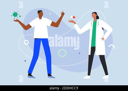 Ärzte diskutieren, wie man Coronavirus-Infektion zu behandeln, Ärzte concilium Konzept, Behandlung gegen covid Infektion, Vektor-Illustration Stock Vektor