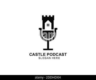 Podcast und Schloss-Logo Symbol Symbole Designs Stockfoto