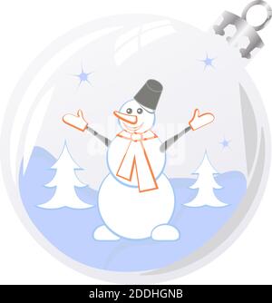 Neujahr und Weihnachten Komposition mit niedlichen Schneemann im Glas kugel Stock Vektor