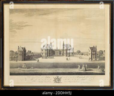 Aston Hall, East View, 1744 Gravierer: Samuel Buck und Nathaniel Buck, 18. Jahrhundert, Rahmen, Druck, Gravur, Arbeiten auf Papier Stockfoto