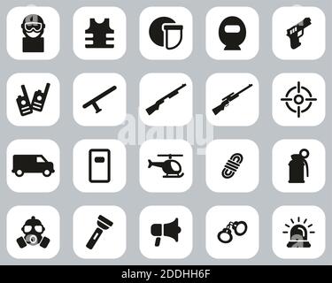 SWAT Team Icons Schwarz & Weiß Flat Design Set Groß Stock Vektor