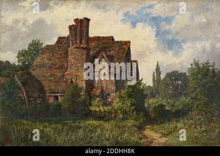 Selly Manor, Birmingham, 1864-75 Henry Baker, Ölgemälde, topographische Ansichten, Herrenhaus, Rural, Birmingham Geschichte, Architektur, Haus, England, Midlands Stockfoto