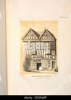 Lithographie, Old House in High Street, Birmingham, Unbekanntes Datum und Künstler. Inschrift: "Altes Haus in der High Street. Aus einer Skizze aus dem Jahr 1830 Stockfoto