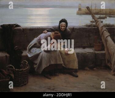 Never Morning trug zu Abend, aber einige Herz brach, 1894 Künstler: Walter Langley, Trauer, Weinen, Cornwall, Newlyn School Stockfoto