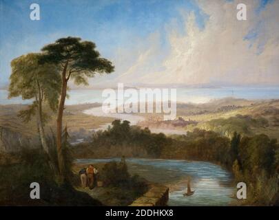 Panorama-Ansicht der Severn Mündung von Samuel Lines, Landschaft, Ölgemälde, England, topographische Ansichten, Fluss Stockfoto