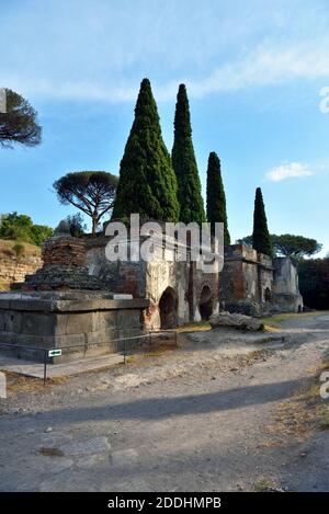 Ruinen der antiken römischen Stadt Pompeji Italien wurde zerstört Und nach dem Ausbruch des Vesuvs 79 n. Chr. mit Asche begraben Stockfoto