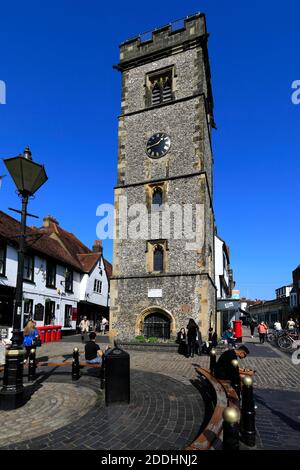 St Albans Clock Tower, Market Place, St Albans City, Hertfordshire County, England, Großbritannien Stockfoto