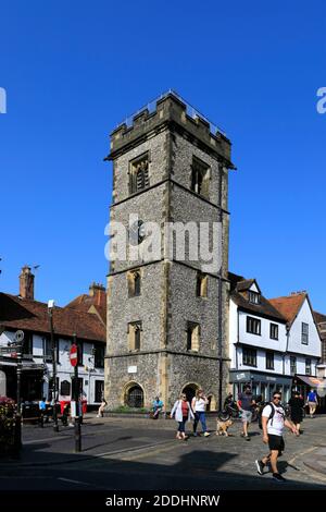 St Albans Clock Tower, Market Place, St Albans City, Hertfordshire County, England, Großbritannien Stockfoto