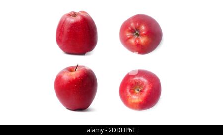 Satz von verschiedenen Winkeln von rip roten Apfel isoliert auf weißem Hintergrund. Von oben und von der Seite Blick auf frische Bio-Apfelfrüchte Stockfoto