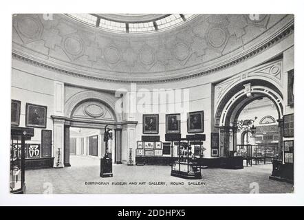 Postkarte, Round Gallery Birmingham Museum & Art Gallery, ca. 1906 topographische Ansichten, Galerie, topographische Ansichten, Birmingham Geschichte , Round Room Stockfoto