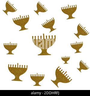 Jüdische Urlaub Hanukkah nahtlose Muster Hintergrund. Goldene Menorah isoliert auf weiß. Stockfoto