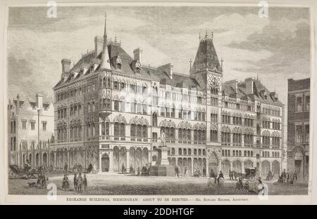 Gravur, Exchange Buildings, Birmingham, 1863, Vol I Graveur: W E Hodgkin gezeichnet von B Sly Architekt: Edward Holmes, Topographische Ansichten, Architektur, Druck, Gravur, Birmingham Geschichte Stockfoto