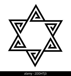 Davidstern-Ikone. Israelisches jüdisches Symbol im Stammesstil. Schwarze Vektorgrafik isoliert auf weißem Hintergrund. Stock Vektor