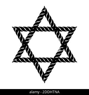 Stern von David Jüdisches Symbol. Schwarzer Seilrahmen israelisches Zeichen isoliert Vektor Illustration. Stock Vektor