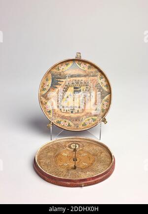 Qibla Indikator, 1700-1825 auch bekannt als Qibla Kompass, Qibla Indikatoren werden verwendet, um die Richtung und Zeit des Gebets von muslimischen Gläubigen zu finden. Nach den zentralen Grundsätzen (oder fünf Säulen) des Islam müssen sie fünf Mal am Tag beten., Angewandte Kunst, Religion, Islam Stockfoto