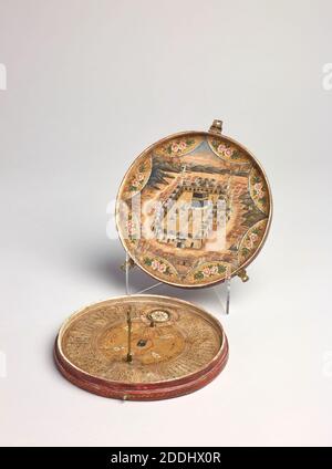 Qibla Indikator, 1700-1825 auch bekannt als Qibla Kompass, Qibla Indikatoren werden verwendet, um die Richtung und Zeit des Gebets von muslimischen Gläubigen zu finden. Nach den zentralen Grundsätzen (oder fünf Säulen) des Islam müssen sie fünf Mal am Tag beten., Angewandte Kunst, Religion, Islam Stockfoto