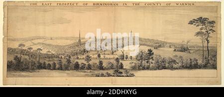 The East Prospect of Birmingham in the County of Warwick, 1753, Künstler: Samuel Buck und Nathaniel Buck Stockfoto