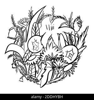 Blumenlinie Illustration in Vektor isoliert auf weißem Hintergrund Stockfoto