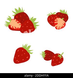 Illustration Set von Erdbeere isoliert auf weißem Hintergrund. Vektor Hand gezeichnet einfache Sammlung. Süßfarbene Beeren. Stockfoto