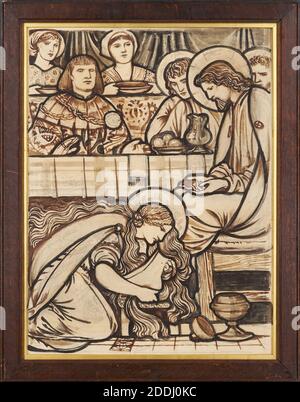 Die Magdalen Salbung Christi Füße,1863 Sir Edward Burne-Jones (gest.1898), Kunstbewegung, Pre-Raphaelite, 19. Jahrhundert, Religion, Religion, Christian, Maria Magdalena, Religion, Maria Magdalena, Religion, Jesus Christus, Werke auf Papier Stockfoto