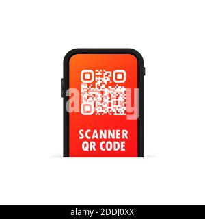 QR-Scanner. Handy scannt QR-Code. Für digitales Zahlungskonzept. Vektor auf isoliertem weißem Hintergrund. EPS 10. Stock Vektor