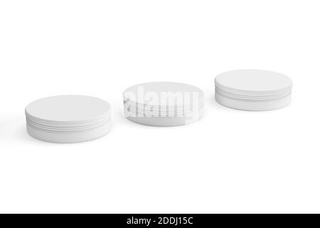 Kosmetische Glas Mockup - drei kosmetische Gläser auf weißem Hintergrund - 3D-Rendering Stockfoto