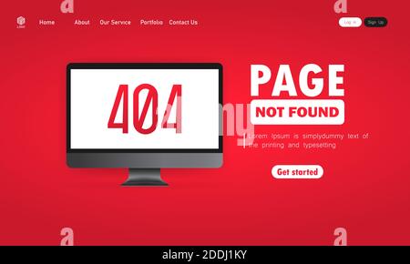 404 Fehlerdarstellung. Meldung „Seite nicht gefunden“ auf dem Computerbildschirm. Design for Web page - Trennen Banner für Website. Vektor auf isoliertem Hintergrund Stock Vektor