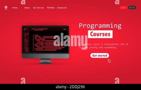 Abbildung zu Programmierkursen. Cyber-Bildung Kurskonzept. Lernen der Programmierung auf dem Computer. Vektor auf isoliertem Hintergrund. EPS 10 Stock Vektor