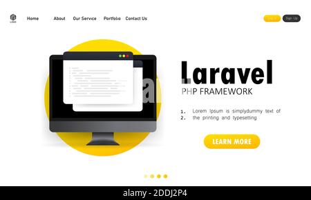 Lernen Sie Laravel PHP Framework Programmiersprache auf dem Computer-Bildschirm zu codieren, Programmiersprache Code Illustration. Vektor auf isoliertem Weiß Stock Vektor