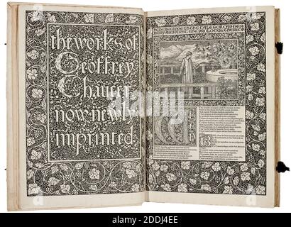 Der Kelmscott Chaucer, die Werke von Geoffrey Chaucer Jetzt neu gedruckt, 1896, Pre-Raphaelite Stockfoto