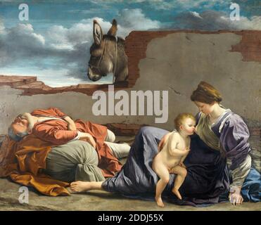 Rest on the Flight into Egypt, 1615-1621 Orazio Gentileschi, Barock, Religion, Christ, Alter Meister, Baby, Tier, Esel, Religion, Jungfrau Maria, Religion, Jesus Christus, Religion, Joseph Stockfoto