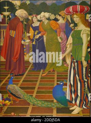 New Lamps for Old, 1901 Künstler Joseph Edward Southall das von Anna Elizabeth Southall vergoldete Thema ist der Geschichte von Aladdin in der Tausendundeine Nacht (die arabischen Nächte) entnommen. George Breeze verzeichnet (in 'Joseph Southall 1861-1944, Artist-Craftsman', Birmingham Museums & Art Gallery, 1983): 'Die Figuren von links nach rechts sind: Der Künstler, Arthur Gaskin, (der Magier), Charles March Gere, Mrs F. Wood, (Aladdins Frau), William Littleboy, Alderman White, Joseph Sturge, Anna Elizabeth Baker, John E. Baker (Scheherazade), und Alderman Baker Stockfoto