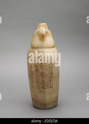 Canopic Jar Lid Jackal Headed god Anubis, Altes Ägypten, Religion, Tod, Tier, Box, Altertümer, Altes Ägypten, Altertümer, Nordafrika Stockfoto