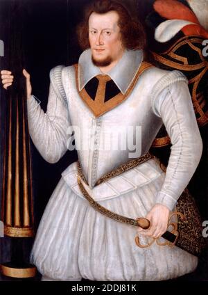 Porträt von Robert Devereux, 2. Earl of Essex, 1600-1700 Marcus Gheeraedts, Schwert, Ölgemälde, 17. Jahrhundert, Porträt, männlich, Kleidung Stockfoto