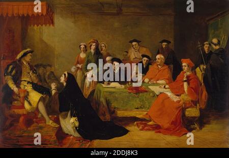 Der Prozess der Königin Katharina von Aragon, 1848 von Baron Henry Nelson O'Neil, Ölgemälde, Tudor, Henry VIII, Gerichtssaal Stockfoto