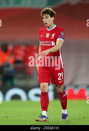 Anfield, Liverpool, Merseyside, Großbritannien. November 2020. UEFA Champions League Football, Liverpool versus Atalanta; Kostas Tsimikas of Liverpool Credit: Action Plus Sports/Alamy Live News Stockfoto