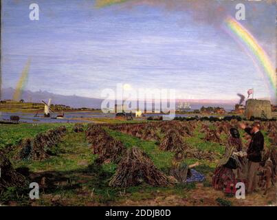 Walton-on-the-Naze, 1860 Künstler: Ford Madox Brown, Walton-on-the-Naze ist ein beliebter Ferienort in Essex, England, an der Nordseeküste im Stadtteil Tendring., 19. Jahrhundert, RainbowPre-Raphaelite, Haystack, Martello Tower, Windmill Stockfoto